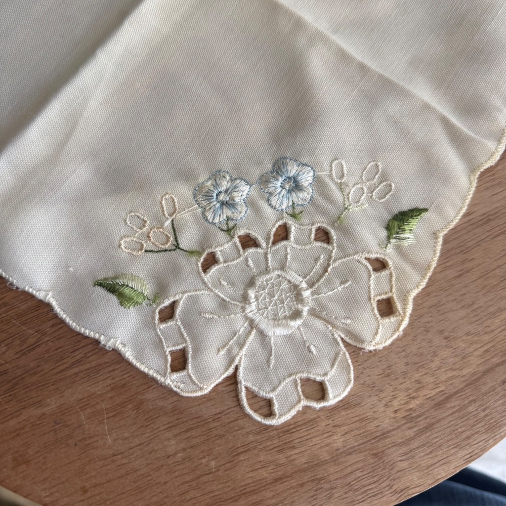 Vintage Napkins 10" Square Cream Floral Cutwork Embroidered Grandmacore Serving